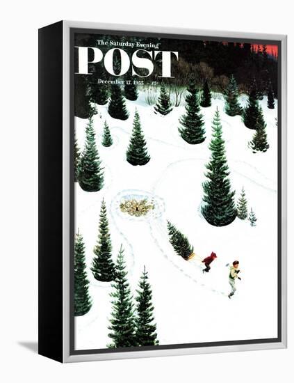 "Cutting Down the Tree" Saturday Evening Post Cover, December 17, 1955-John Clymer-Framed Premier Image Canvas