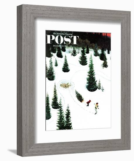 "Cutting Down the Tree" Saturday Evening Post Cover, December 17, 1955-John Clymer-Framed Giclee Print