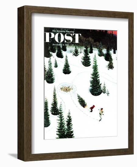 "Cutting Down the Tree" Saturday Evening Post Cover, December 17, 1955-John Clymer-Framed Giclee Print