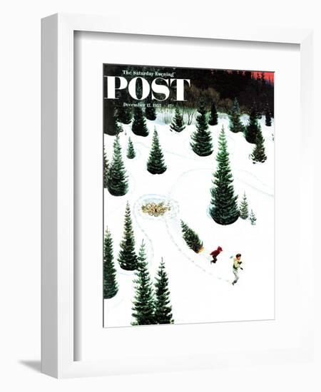 "Cutting Down the Tree" Saturday Evening Post Cover, December 17, 1955-John Clymer-Framed Giclee Print