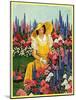 "Cutting Flowers from Her Garden,"August 1, 1933-Carolyn Haywood-Mounted Giclee Print