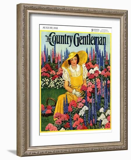 "Cutting Flowers from Her Garden," Country Gentleman Cover, August 1, 1933-Carolyn Haywood-Framed Giclee Print