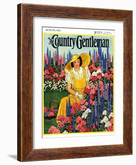 "Cutting Flowers from Her Garden," Country Gentleman Cover, August 1, 1933-Carolyn Haywood-Framed Giclee Print