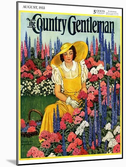 "Cutting Flowers from Her Garden," Country Gentleman Cover, August 1, 1933-Carolyn Haywood-Mounted Giclee Print