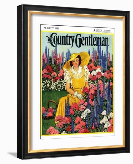 "Cutting Flowers from Her Garden," Country Gentleman Cover, August 1, 1933-Carolyn Haywood-Framed Giclee Print