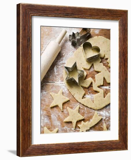 Cutting Out Heart-Shaped and Star-Shaped Biscuits-null-Framed Photographic Print