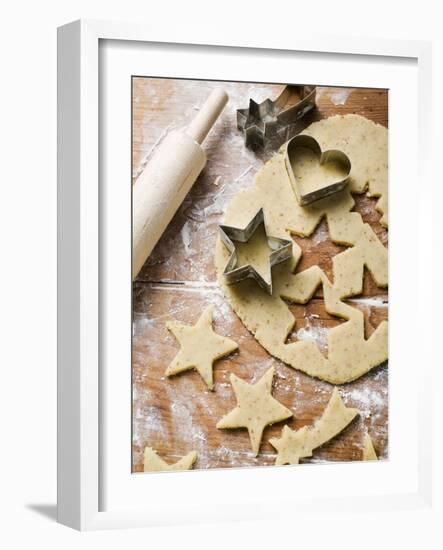 Cutting Out Heart-Shaped and Star-Shaped Biscuits-null-Framed Photographic Print