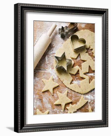 Cutting Out Heart-Shaped and Star-Shaped Biscuits-null-Framed Photographic Print