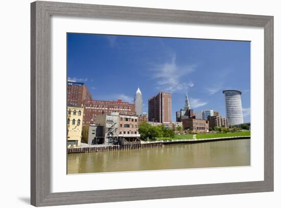 Cuyahoga River Skyline View of Downtown Cleveland, Ohio, USA-Cindy Miller Hopkins-Framed Photographic Print