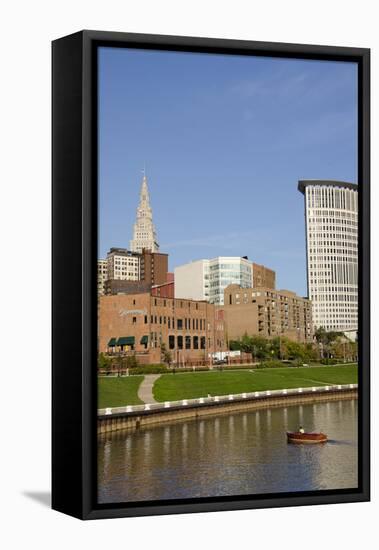 Cuyahoga River Skyline View of Downtown Cleveland, Ohio, USA-Cindy Miller Hopkins-Framed Premier Image Canvas