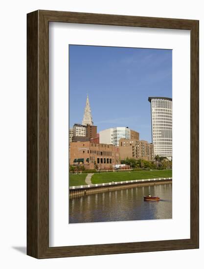 Cuyahoga River Skyline View of Downtown Cleveland, Ohio, USA-Cindy Miller Hopkins-Framed Photographic Print