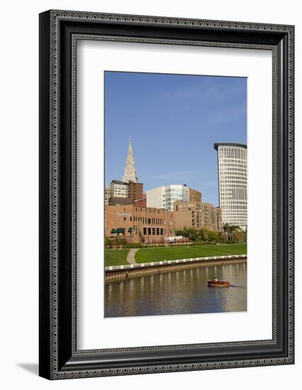 Cuyahoga River Skyline View of Downtown Cleveland, Ohio, USA-Cindy Miller Hopkins-Framed Photographic Print