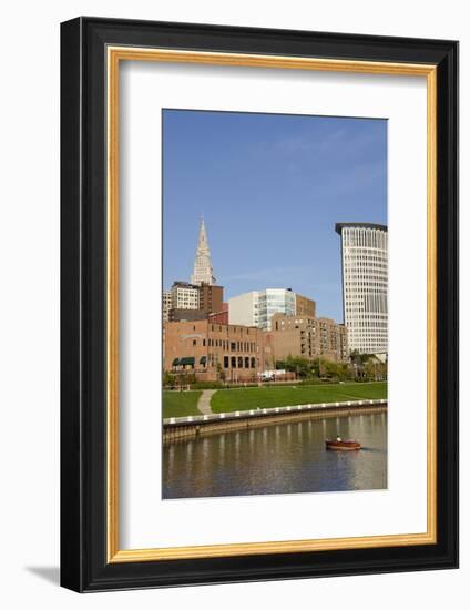 Cuyahoga River Skyline View of Downtown Cleveland, Ohio, USA-Cindy Miller Hopkins-Framed Photographic Print