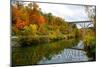 Cuyahoga Valley National Park, Ohio - Fall Foliage and Bridge-Lantern Press-Mounted Art Print