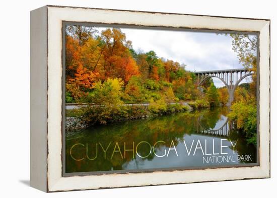 Cuyahoga Valley National Park, Ohio - Fall Foliage and Bridge-Lantern Press-Framed Stretched Canvas