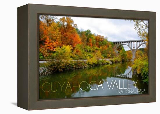 Cuyahoga Valley National Park, Ohio - Fall Foliage and Bridge-Lantern Press-Framed Stretched Canvas