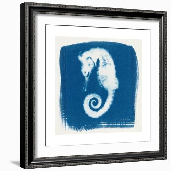 Cyan Seahorse-Christine Caldwell-Framed Premium Giclee Print