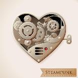 Wind Up Metal Steampunk Heart With Gears-Cyborgwitch-Art Print