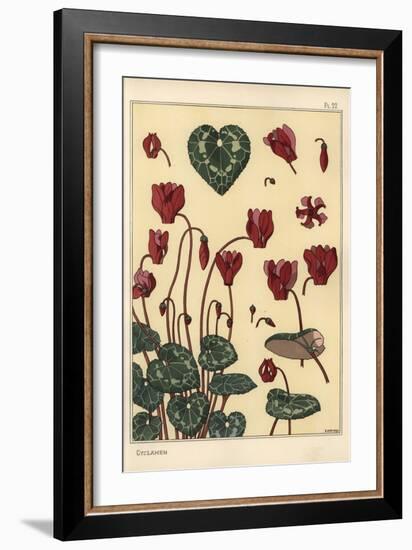 Cyclamen Plant, with Details of the Flower, Leaves, Petals, 1897 (Lithograph)-Eugene Grasset-Framed Giclee Print