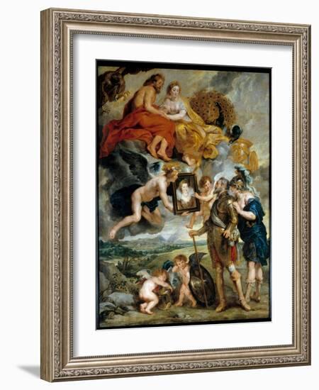 Cycle Des Medicis: “” the King of France Henry IV (1553-1610) Receives the Portrait of Marie De Med-Peter Paul Rubens-Framed Giclee Print