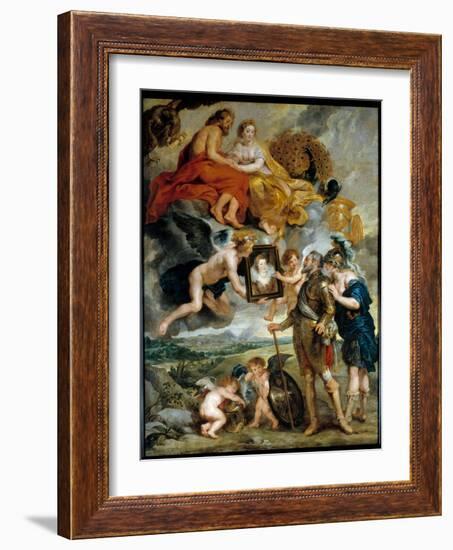 Cycle Des Medicis: “” the King of France Henry IV (1553-1610) Receives the Portrait of Marie De Med-Peter Paul Rubens-Framed Giclee Print