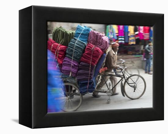 Cycle Rickshaw with a Big Load of Clothes in Amritsar, Punjab, India-David H. Wells-Framed Premier Image Canvas