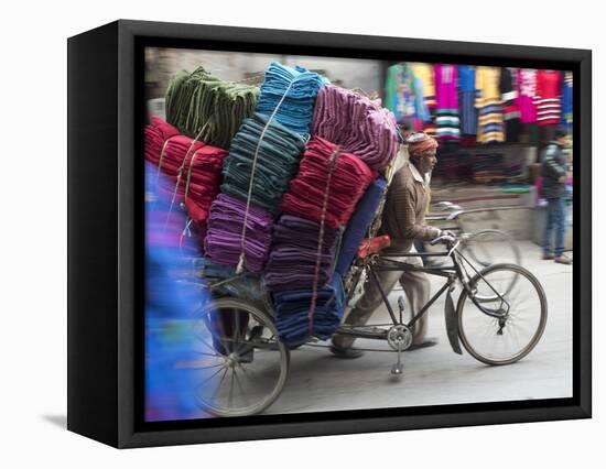 Cycle Rickshaw with a Big Load of Clothes in Amritsar, Punjab, India-David H. Wells-Framed Premier Image Canvas