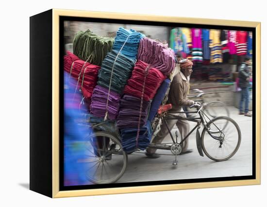 Cycle Rickshaw with a Big Load of Clothes in Amritsar, Punjab, India-David H. Wells-Framed Premier Image Canvas