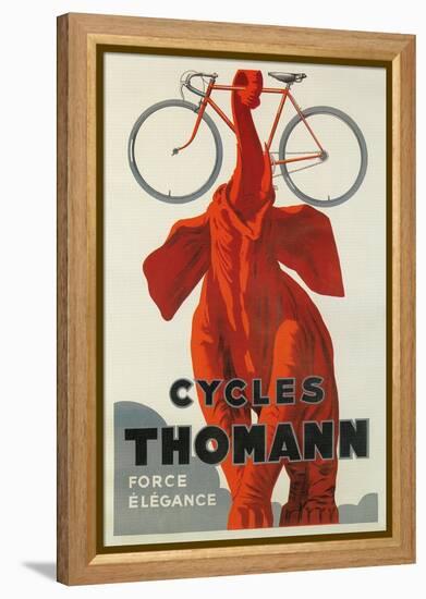 Cycles Thomann, Red Elephant Holding Bike-null-Framed Stretched Canvas