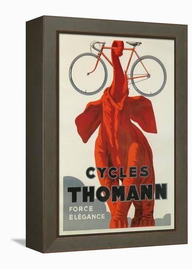 Cycles Thomann, Red Elephant Holding Bike-null-Framed Stretched Canvas