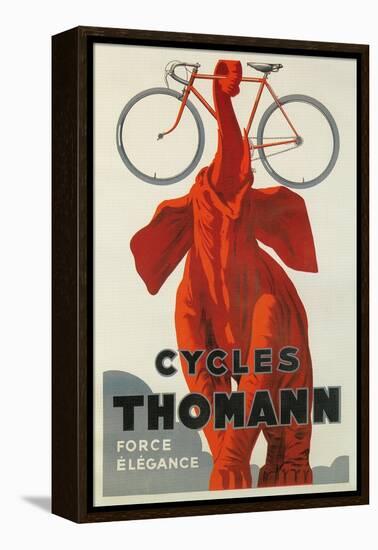 Cycles Thomann, Red Elephant Holding Bike-null-Framed Stretched Canvas