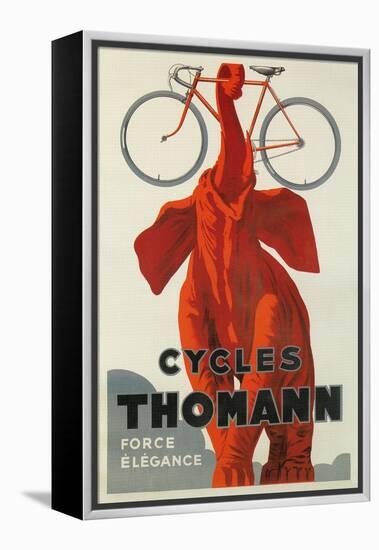 Cycles Thomann, Red Elephant Holding Bike-null-Framed Stretched Canvas