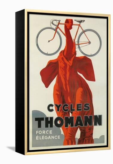 Cycles Thomann, Red Elephant Holding Bike-null-Framed Stretched Canvas