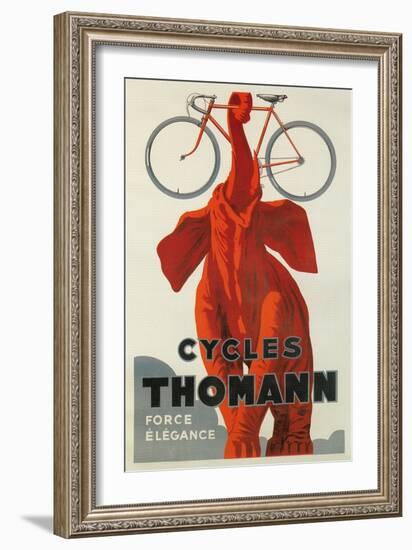 Cycles Thomann, Red Elephant Holding Bike-null-Framed Premium Giclee Print