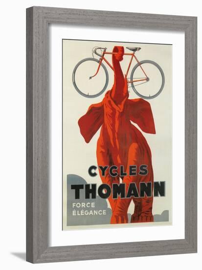 Cycles Thomann, Red Elephant Holding Bike-null-Framed Premium Giclee Print