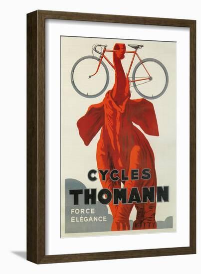 Cycles Thomann, Red Elephant Holding Bike-null-Framed Premium Giclee Print