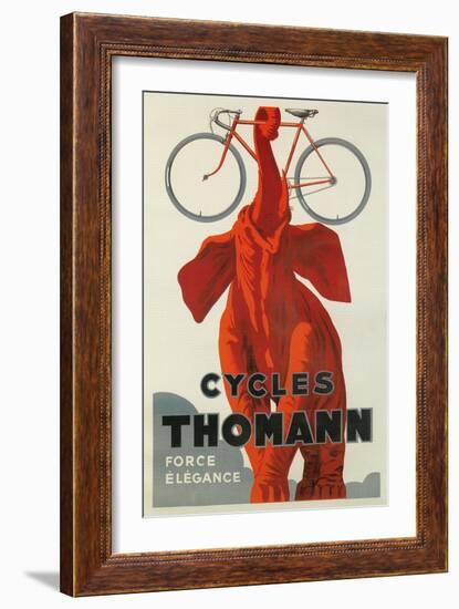 Cycles Thomann, Red Elephant Holding Bike-null-Framed Premium Giclee Print