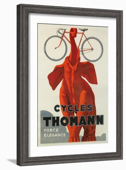 Cycles Thomann, Red Elephant Holding Bike-null-Framed Art Print