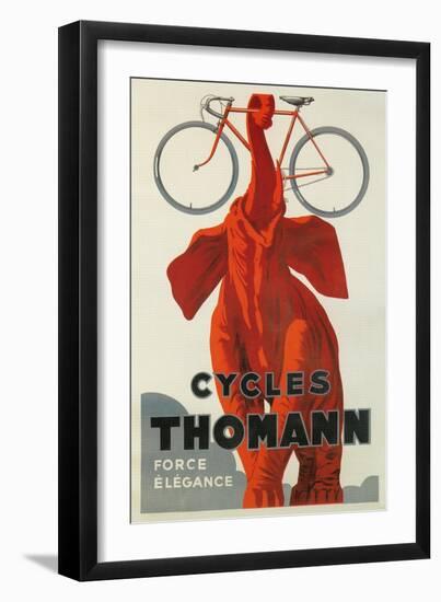 Cycles Thomann, Red Elephant Holding Bike--Framed Art Print