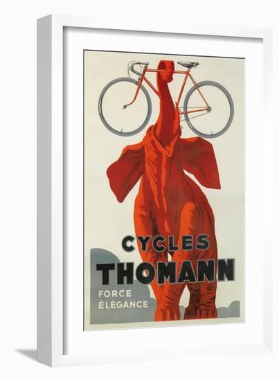 Cycles Thomann, Red Elephant Holding Bike-null-Framed Art Print