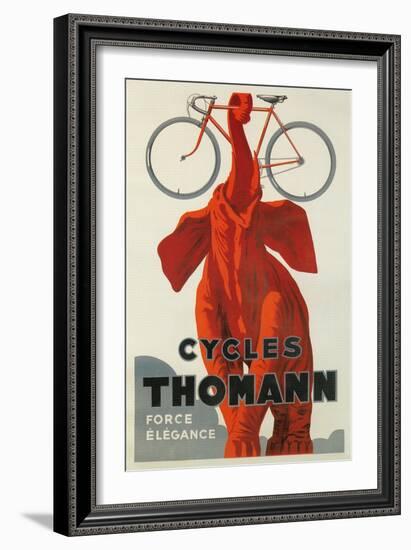 Cycles Thomann, Red Elephant Holding Bike--Framed Art Print