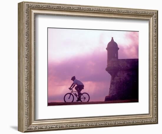 Cycling at El Morro in Old San Juan at Sunset, Puerto Rico-Greg Johnston-Framed Photographic Print