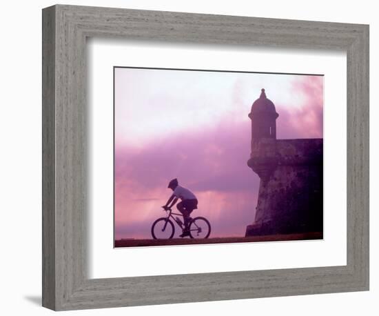 Cycling at El Morro in Old San Juan at Sunset, Puerto Rico-Greg Johnston-Framed Photographic Print