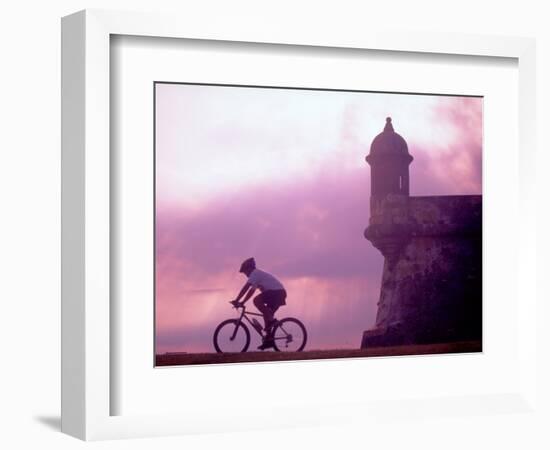 Cycling at El Morro in Old San Juan at Sunset, Puerto Rico-Greg Johnston-Framed Photographic Print