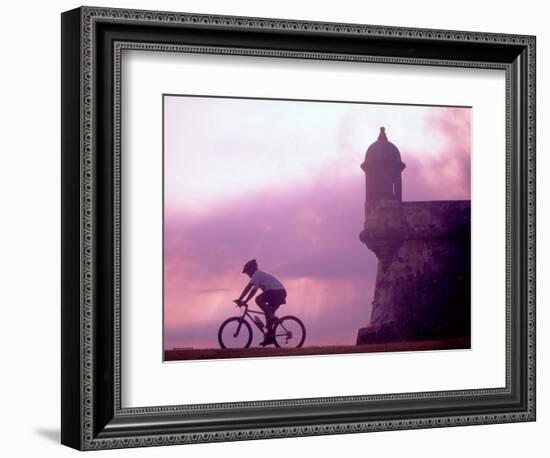 Cycling at El Morro in Old San Juan at Sunset, Puerto Rico-Greg Johnston-Framed Photographic Print