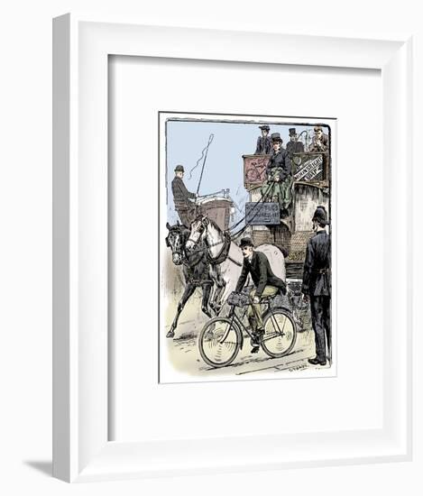 Cyclist in busy London traffic riding a machine of the Rover safety type, 1895-Stephen T Dadd-Framed Giclee Print