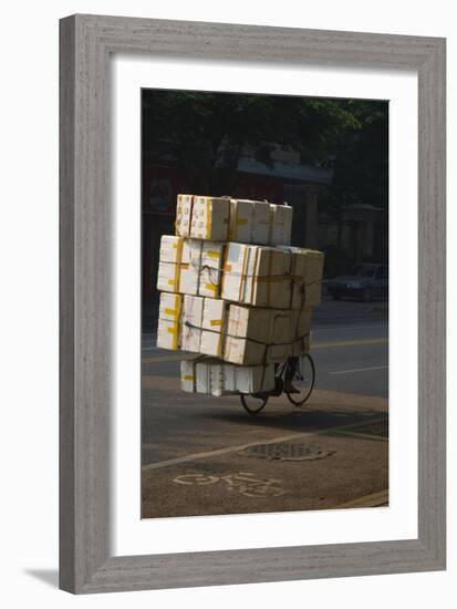 Cyclist in China with huge load of boxes-Charles Bowman-Framed Photographic Print