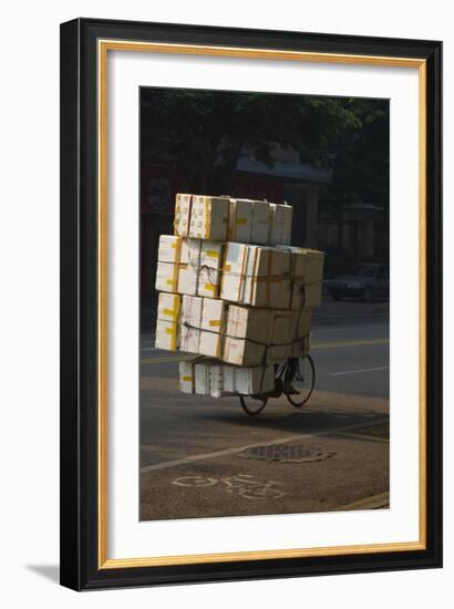 Cyclist in China with huge load of boxes-Charles Bowman-Framed Photographic Print