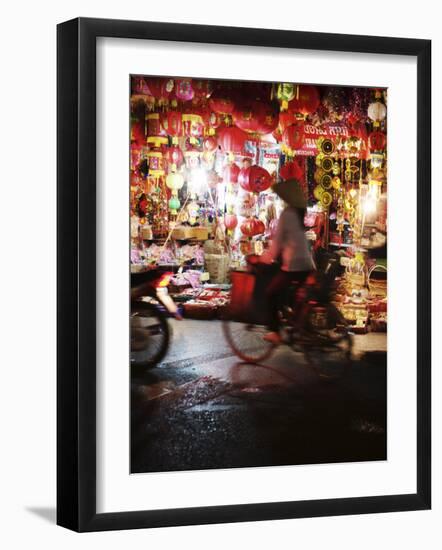 Cyclist in Front of Lantern Stall, Hanoi, Vietnam, Indochina, Southeast Asia, Asia-null-Framed Photographic Print