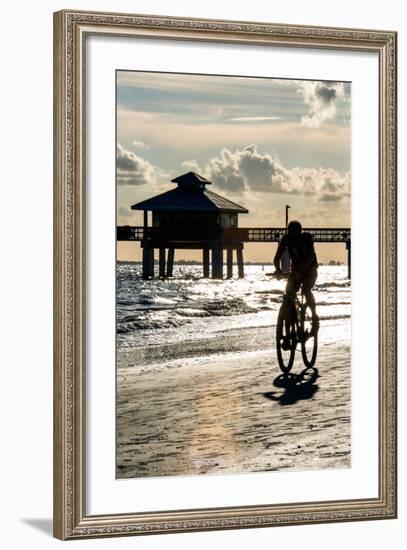 Cyclist on a Florida Beach at Sunset-Philippe Hugonnard-Framed Photographic Print